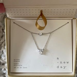 A New Day silver plated cubic zirconia 18” or 20” necklace new in box